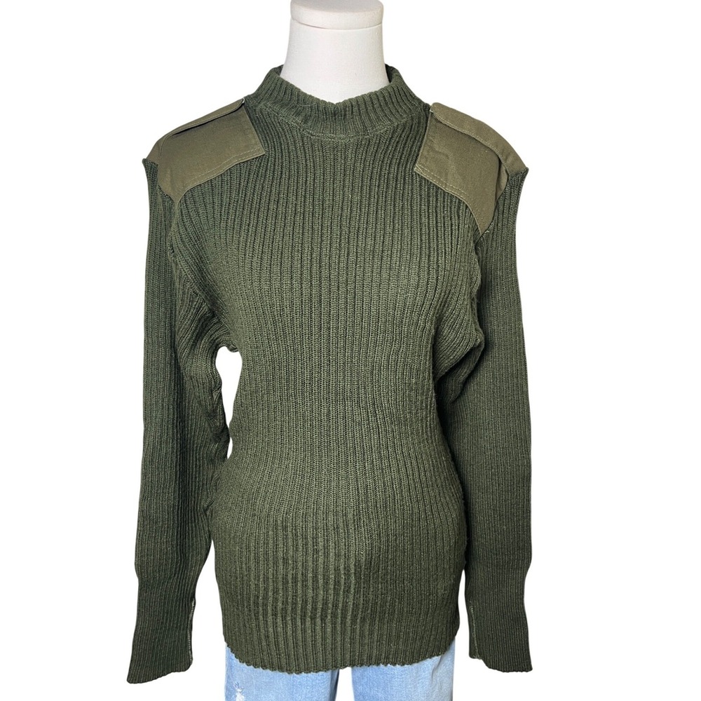 Military‎ Commando Sweater Olive Wool Ribbed Epaulettes Utility Men 42